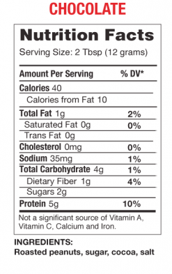 PB2 - Powdered Peanut Butter - Chocolate nutrition panel