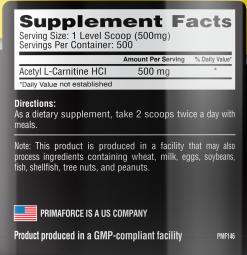 Primaforce - Acetyl L-Carnitine (ALCAR) 250g nutrition panel