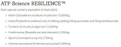 ATP Science - Resilience 90 capsules nutritional panel