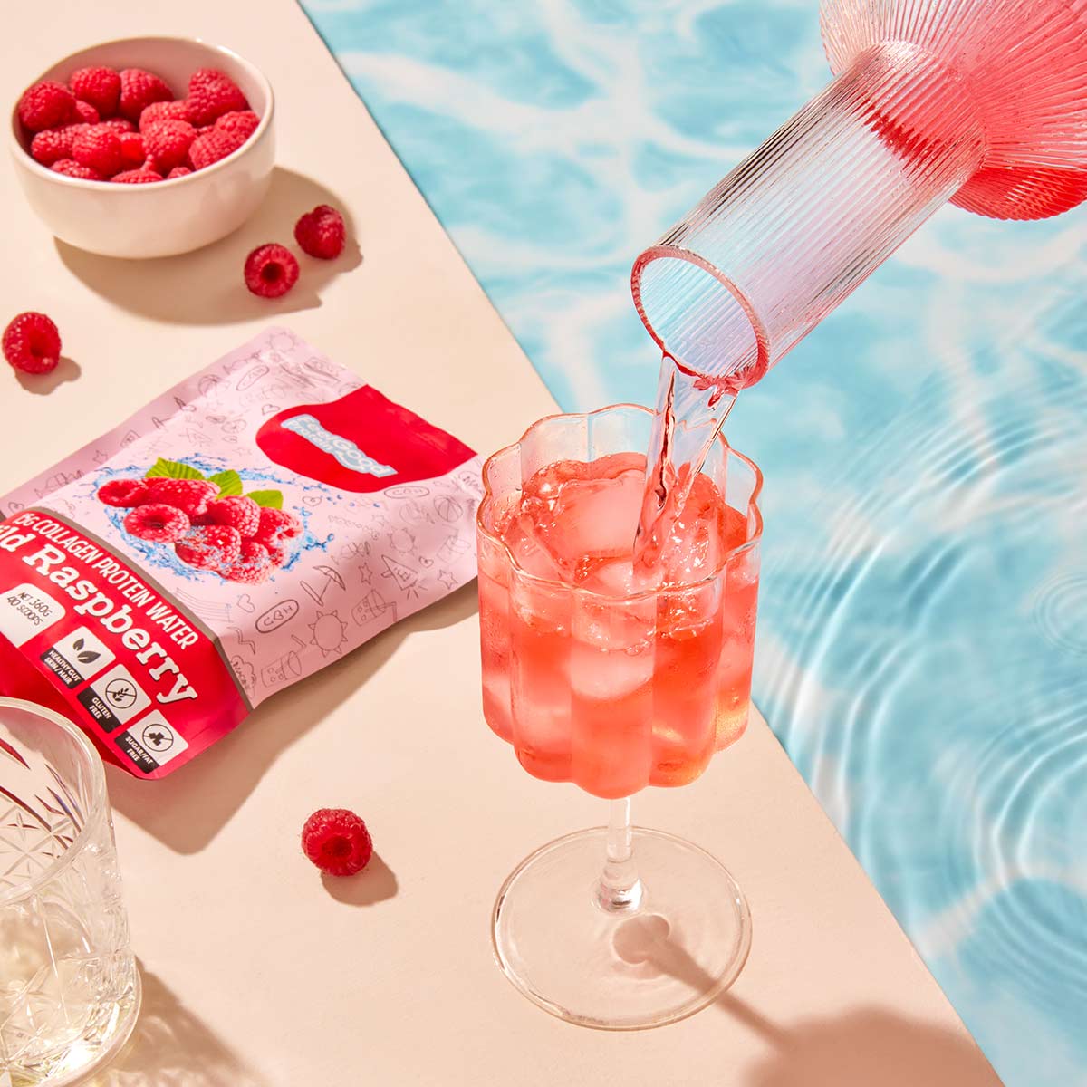 Protein Water by Feel Good Protein being poured into glass