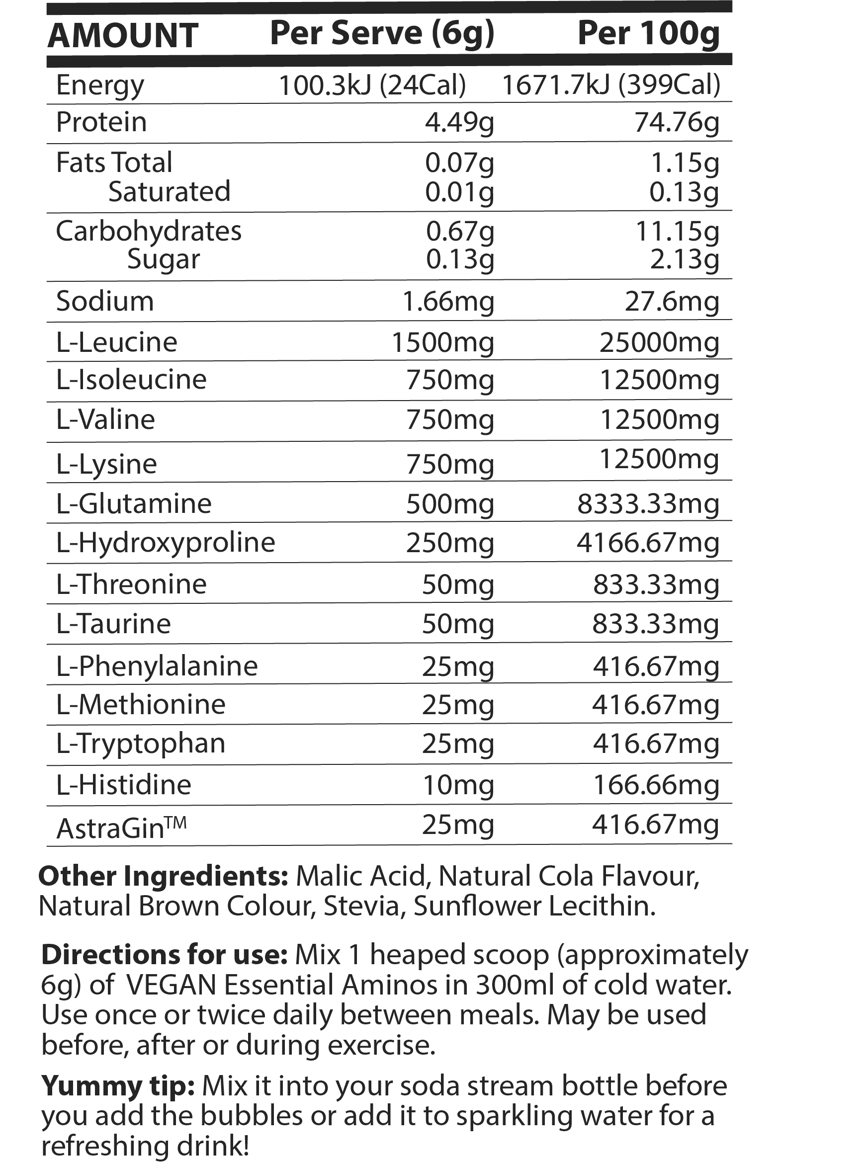 ATP Science - Vegan Essential Aminos Nutrition Info Kola ATP Science - Vegan Essential Aminos Nutrition Info Kola