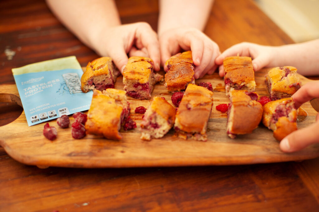 Raspberry Protein Slice being eaten