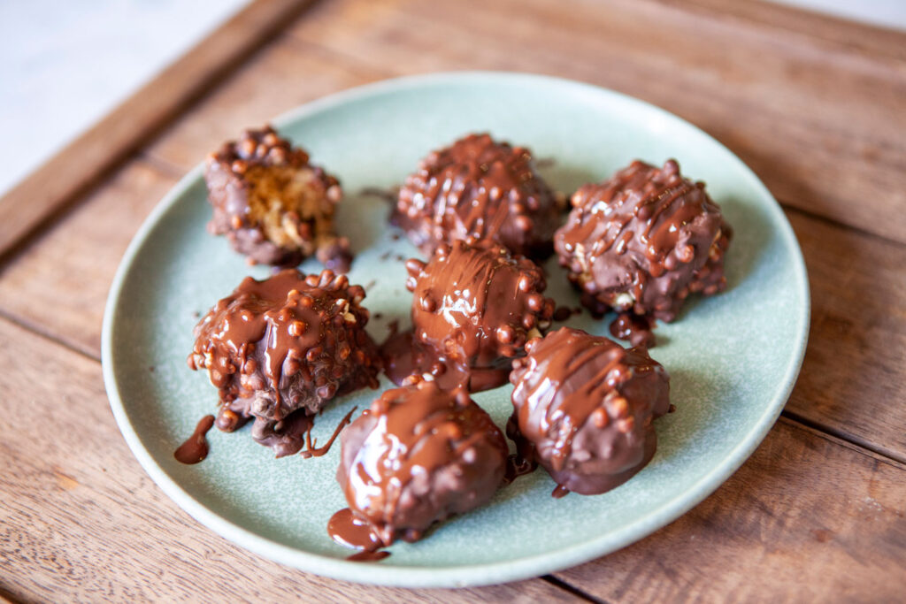 Biscoff Protein Balls covered in chocolate