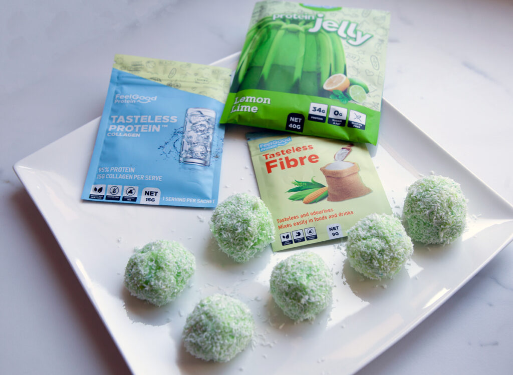 Cheesecake protein balls with Tasteless Protein, Tasteless Fibre, and Protein Jelly