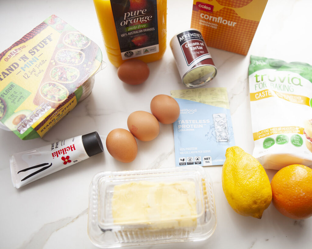 Ingredients to make Orange Meringue Pies