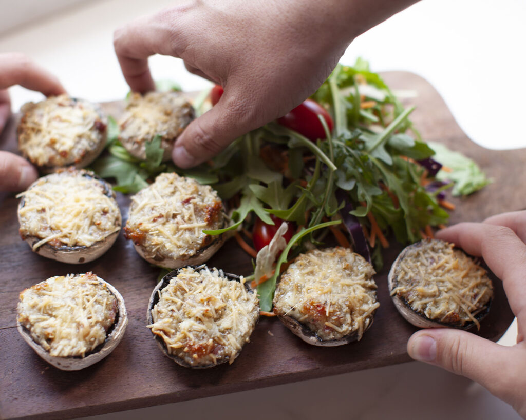 Mushroom Cups with Protein ready to be eaten.