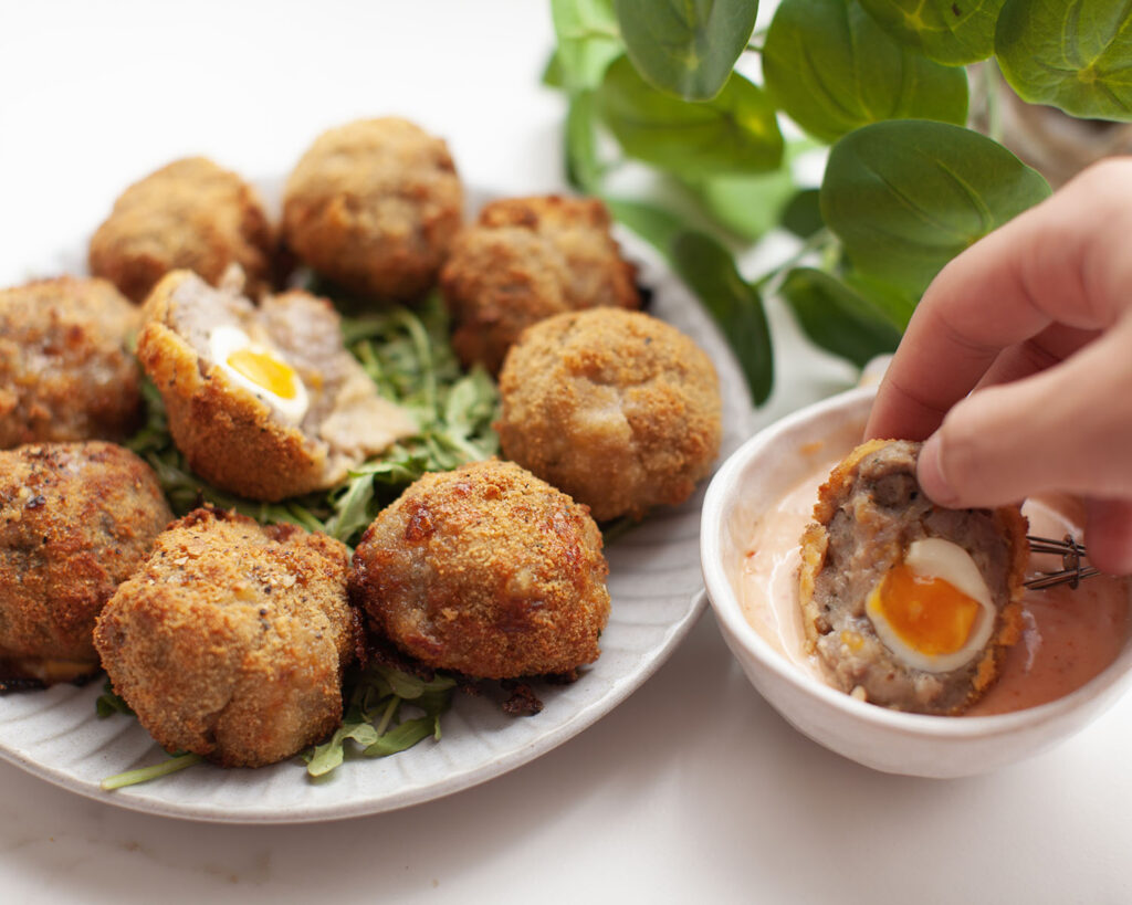 Quail Scotch Eggs Dipped