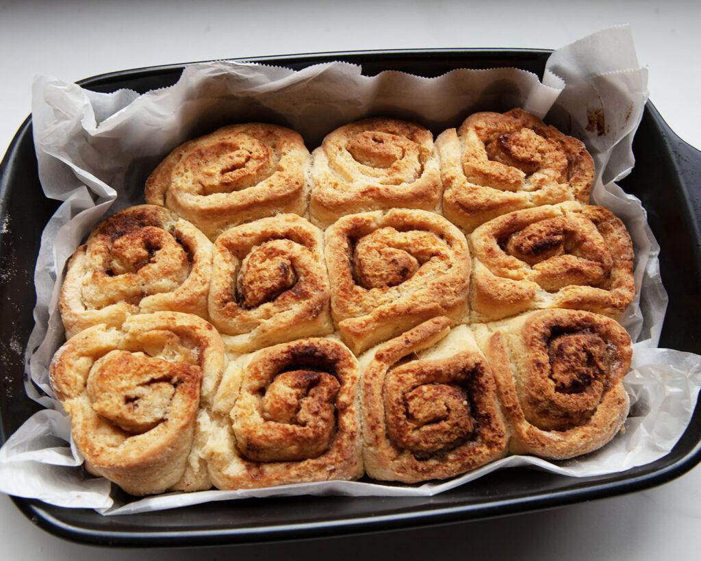 High Protein Cinnamon Scrolls Out of Oven