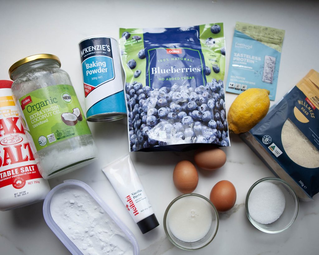 Ingredients for Lemon Blueberry Protein Muffins