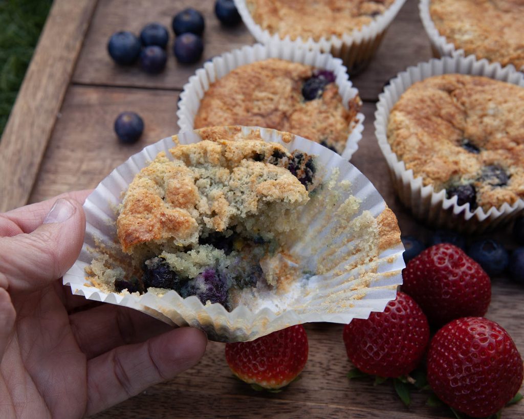 Inside Lemon Blueberry Protein Muffins