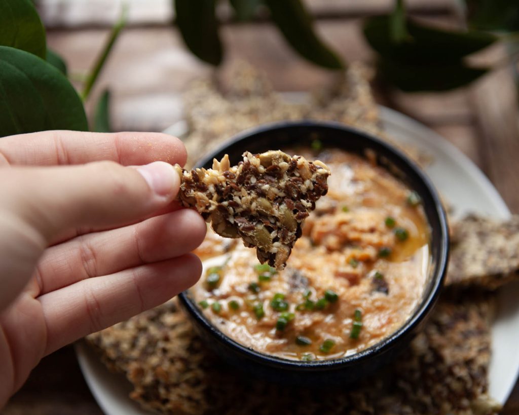 Crackers and Sweet Potato Protein Dip