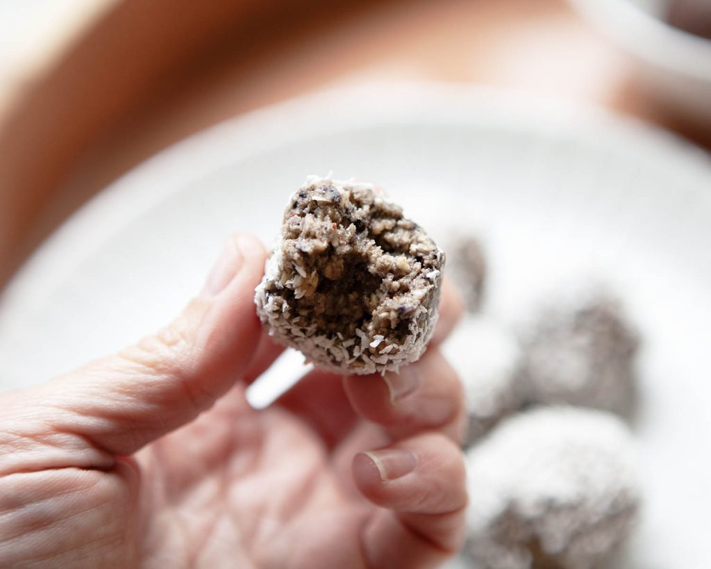 A Look Inside a Feel Good Blueberry Protein Ball