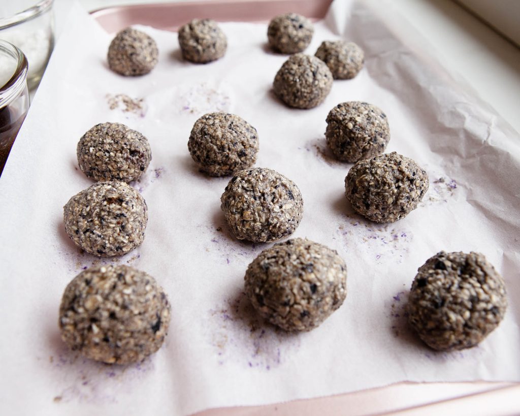 Blueberry Protein Balls Going Inside Oven