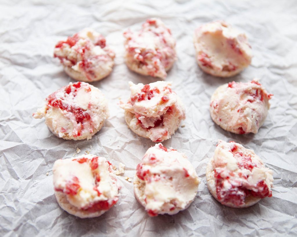 Raspberry Cheesecake Rice Bites Half Way