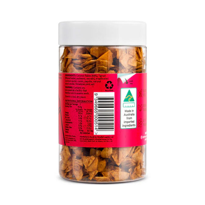 Vegan Bacon Bits in a 135g Recyclable PET Jar Nutrition Panel
