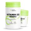 White plastic bottle of Cost Price Supplements Vitamin D3 with a bright green lid, labelled “Vitamin D3 1000IU,” 1000 IU vitamin D3 from 25 micrograms of colecalciferol, 300 and 130 soft gel capsules, supports healthy immune system function.