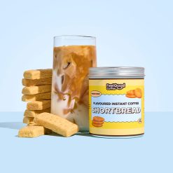 Flavoured Instant Coffee by Feel Good Coffee 100g Shortbread flavour with iced coffee