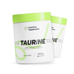 Cost Price Supplements Pure Taurine Powder 250g tub – unflavoured single-ingredient taurine supplement for supporting energy, focus, hydration, and everyday performance