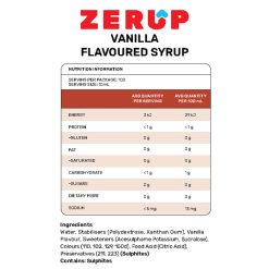 Zerup Zero Sugar Free Coffee Syrup - Vanilla Nutrition Information Panel