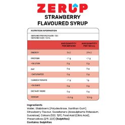 Zerup Zero Sugar Free Syrup - Strawberry Nutrition Information Panel