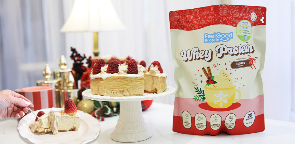 Low Carb Eggnog Cheesecake Recipe by Feel Good Protein