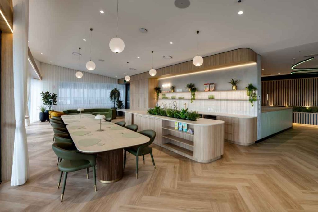 Image of the kitchen and seating area in the new CPS HQ.