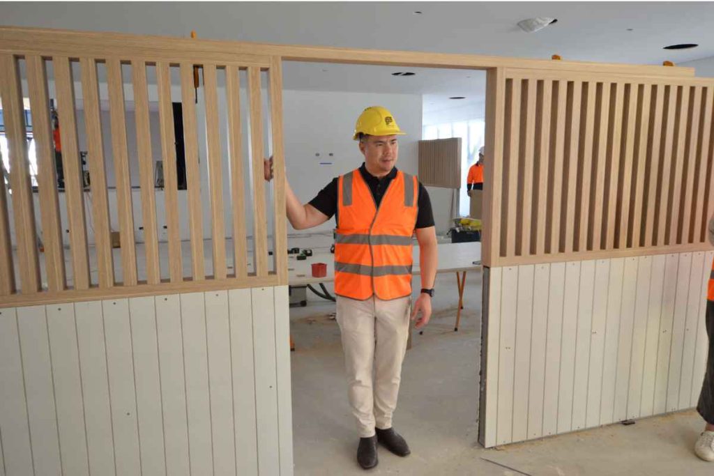 Chris showing the internal structures at cps hq while the office is being fitted out