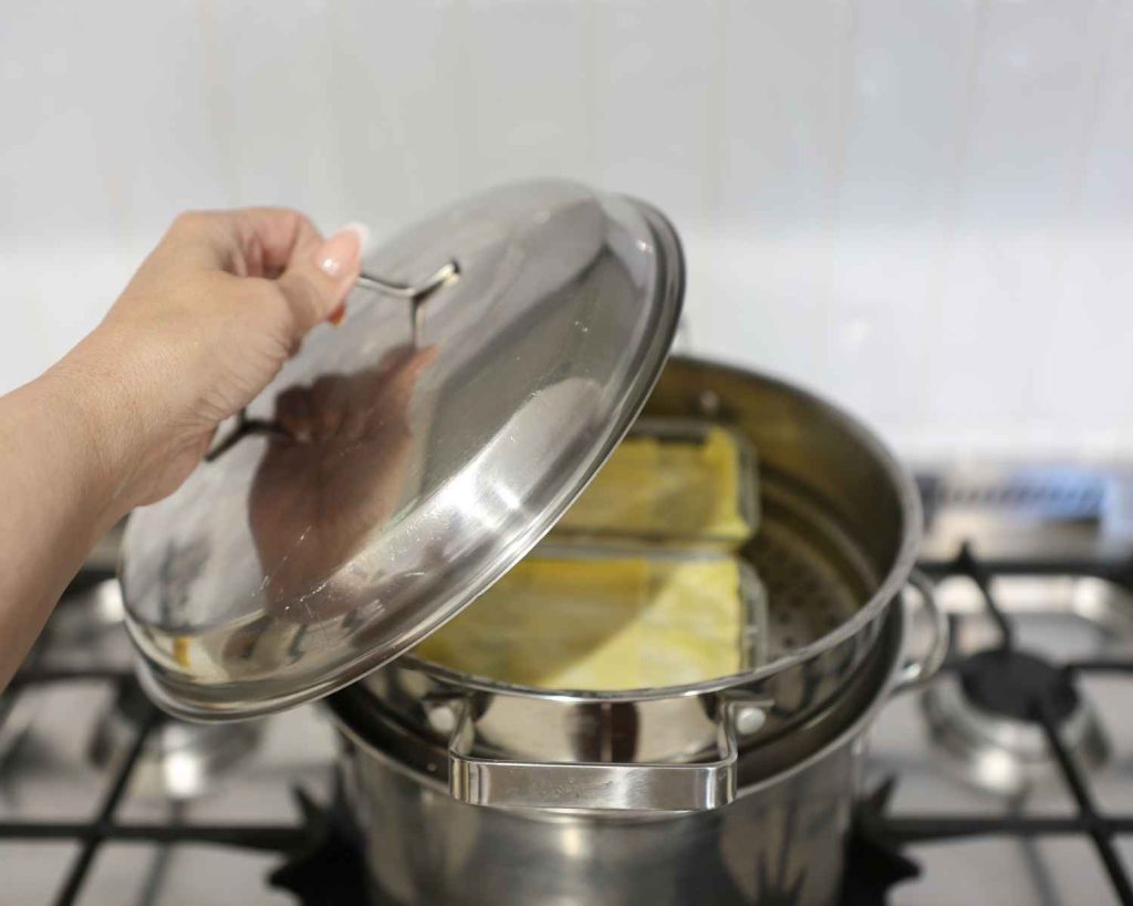 Steaming the dumpling bake to ensure its cooked through