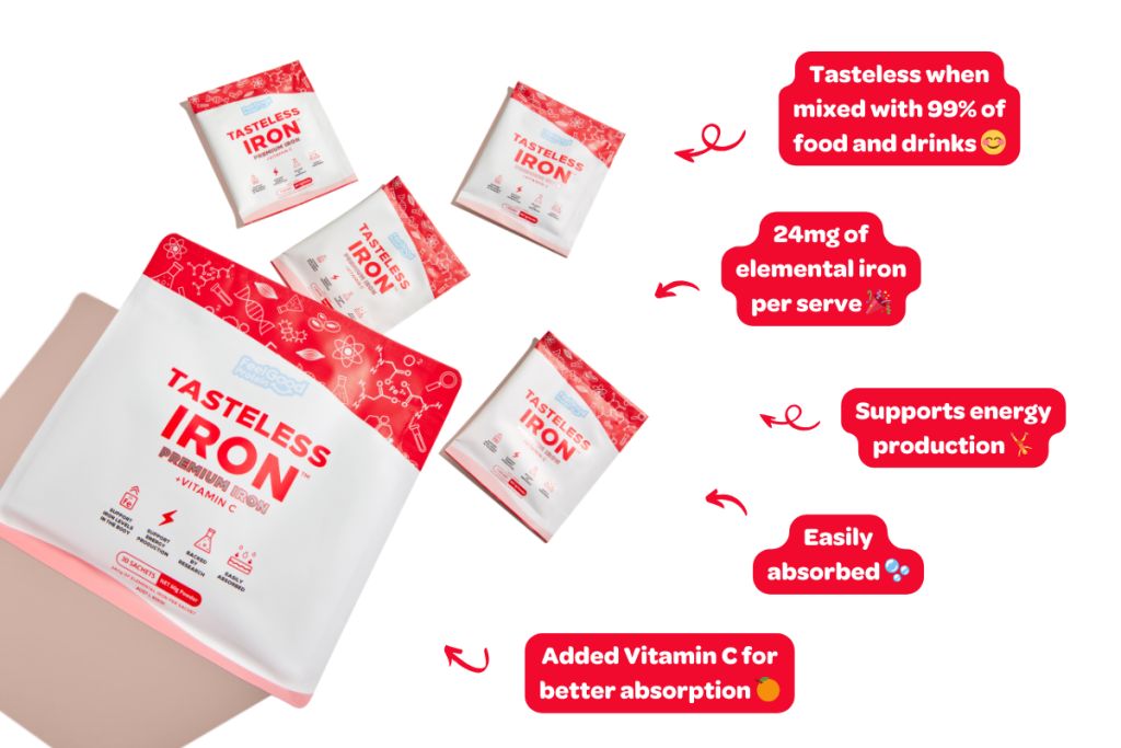 Image of Tasteless Iron by Feel Good Protein with its USP's in a Graphic