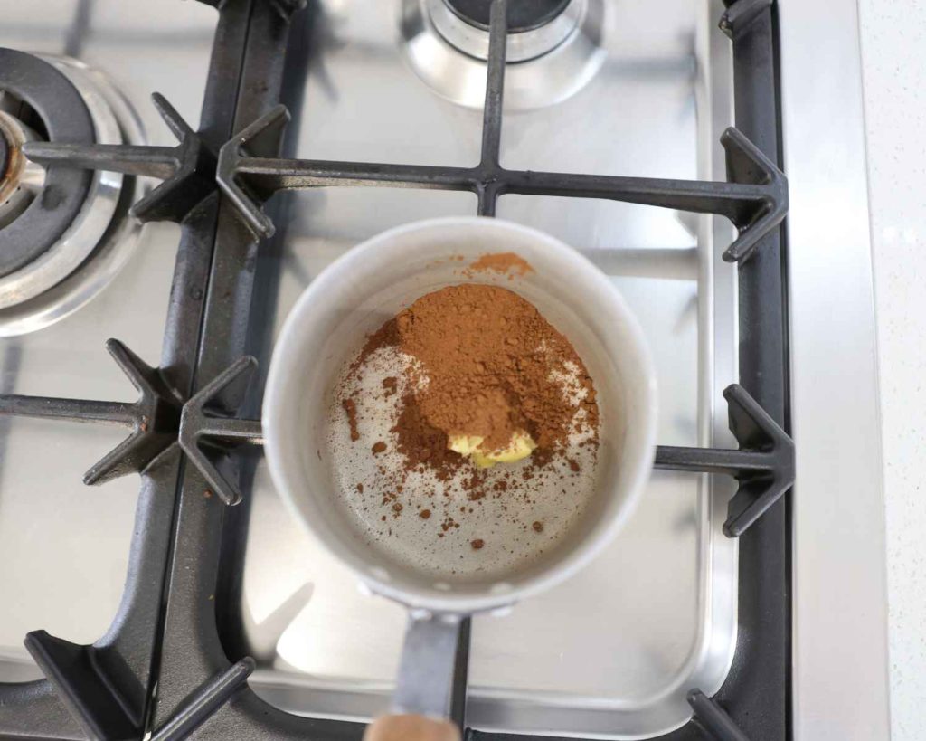 Ingredients in the saucepan ready to cook for the Chocolate Protein Easter Nests recipe