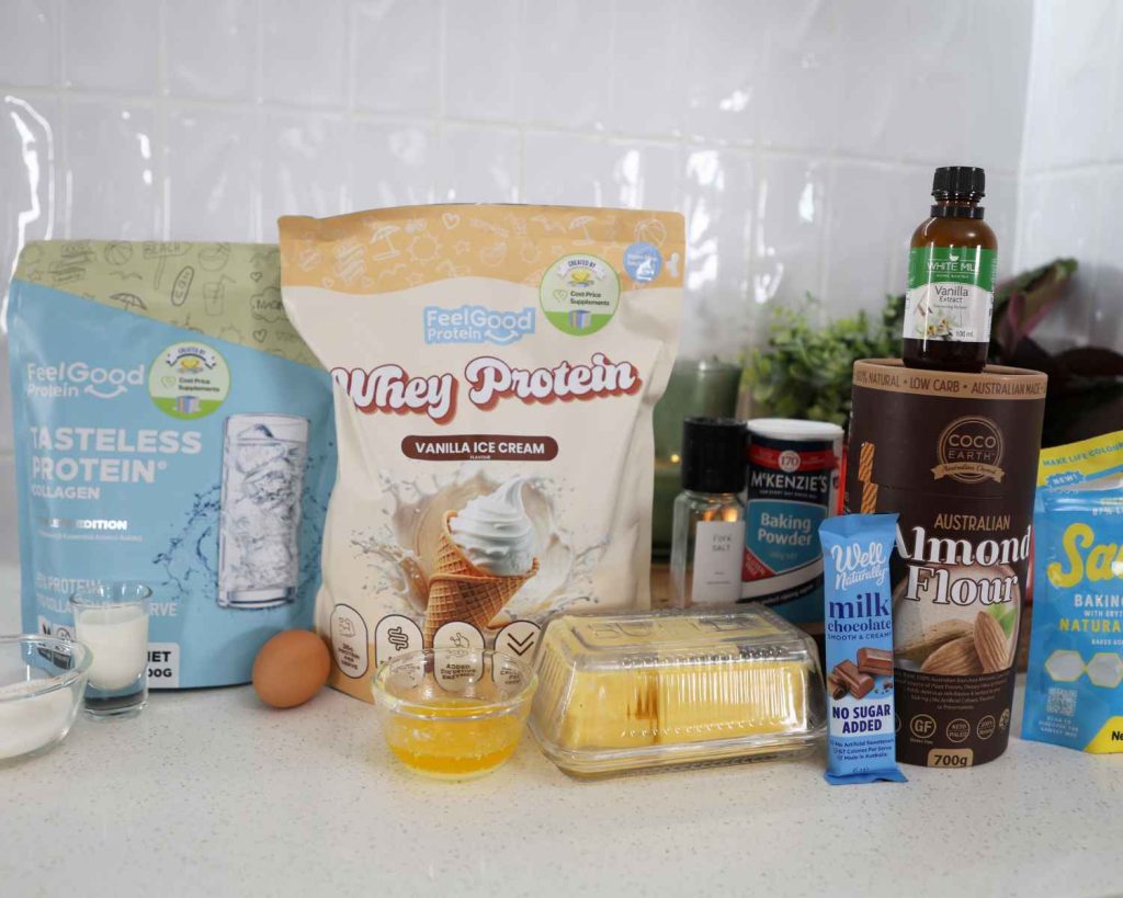 Ingredients needed for the Chocolate Chunk Protein Cookies recipe