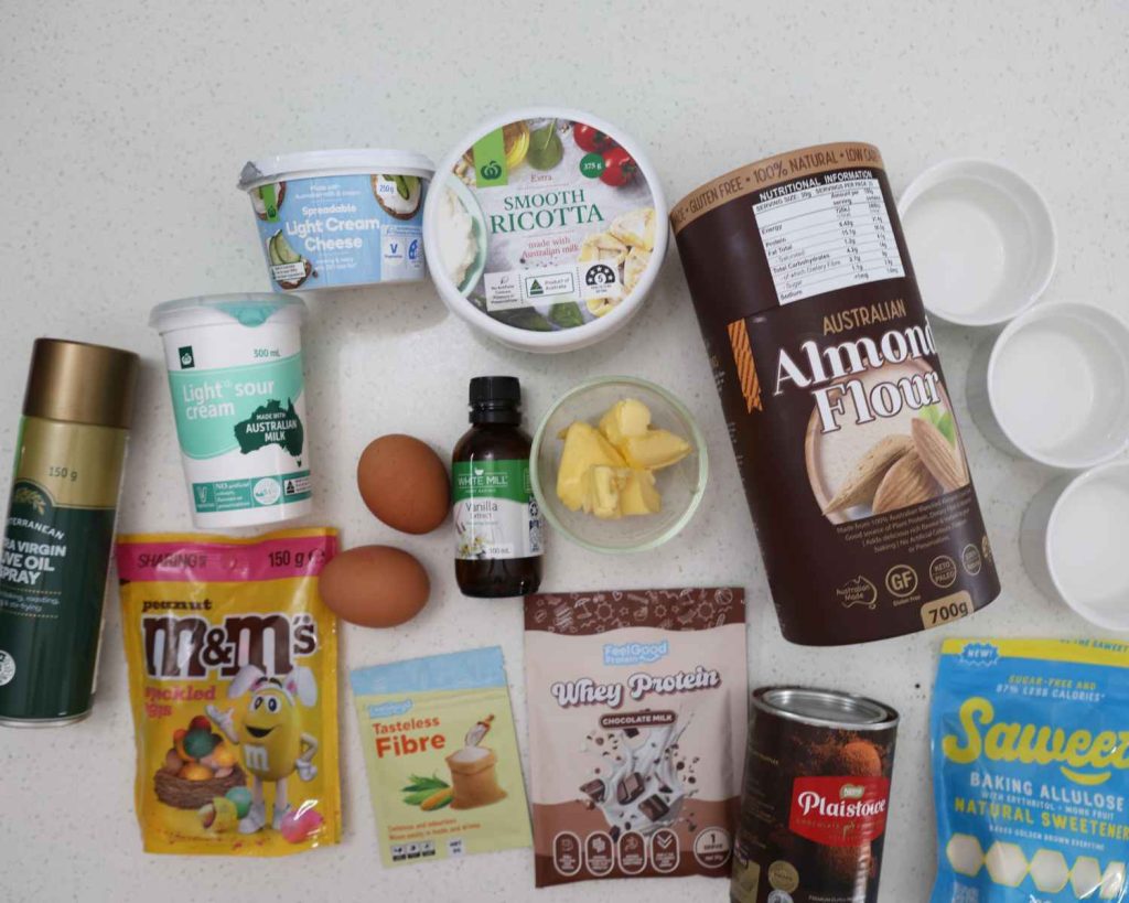 Ingredients used to make Mini Chocolate Protein Cheesecake recipe