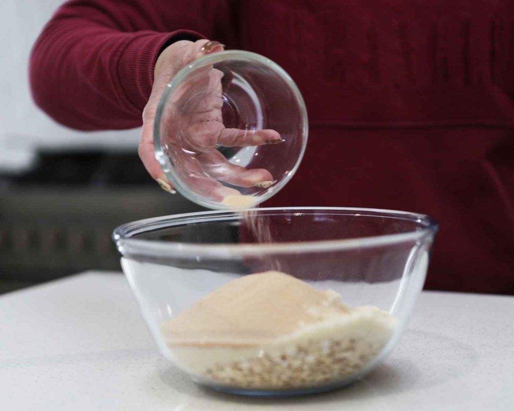 Monk fruit sweetener going into the bowl