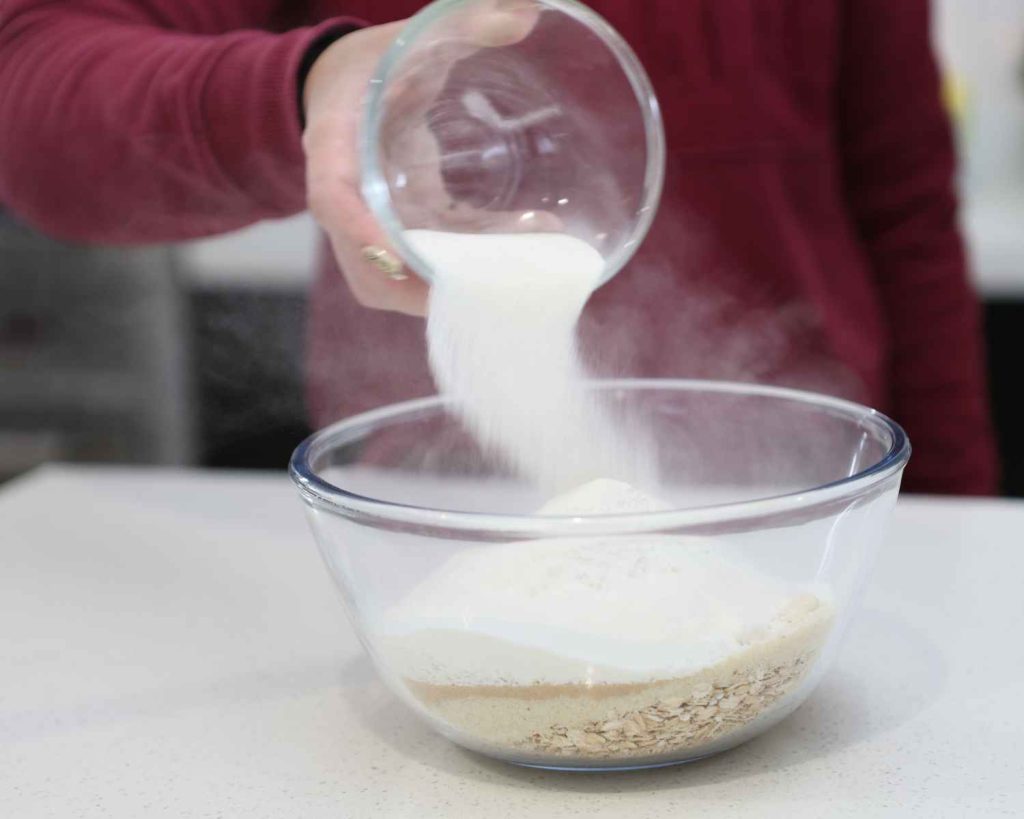 Tasteless protein going into the bowl for the recipe