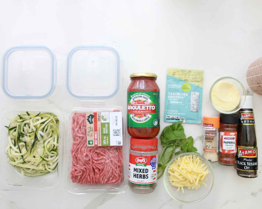 Ingredients for the Meatballs & Zucchini Noodles Meal Prep recipe