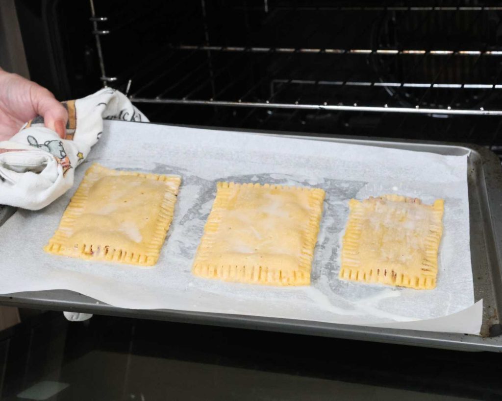 Baking the pop tarts in the oven 