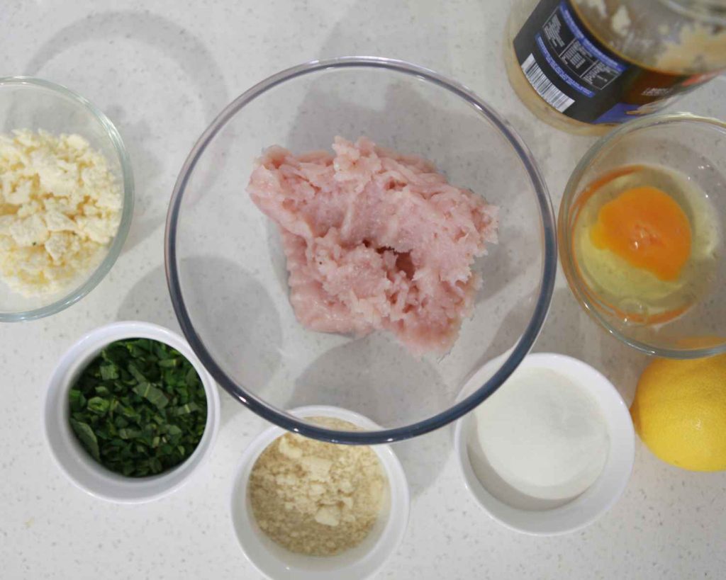 All the ingredients going into the chicken mince